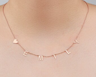 Custom Letter Necklace , Spaced Letter Necklace in Rose Gold , Custom Name Necklace ,Initial Necklace , Personalized Jewelry, Christmas Gift