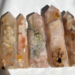 Flower Agate Points/ Flower Agate Tower/ Cherry Blossom Agate/ Pink and White Agate Crystal