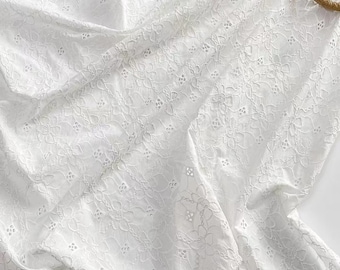 white cotton  broderie anglaise eyelet cotton embrodiered , diy sewing fabric