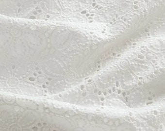 white cotton  broderie anglaise eyelet cotton embrodiered , diy sewing fabric