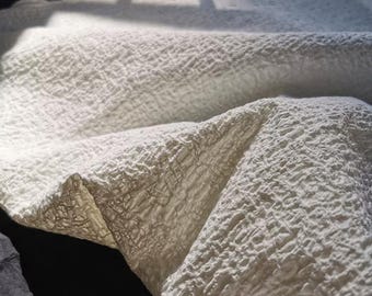 100% Cotton White Textured Fabric | Irregular 3D Jacquard Cloth | Wabi-Sabi Zen Style Material for Dressmaking & Home Decor | 31.5" Wide