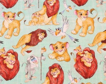 Adorable tissu en coton avec le roi lion, dessins animés, tissu à coudre d'un demi-mètre