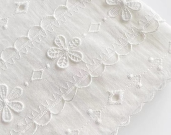 white cotton plum blossom broderie anglaise eyelet cotton embrodiered , diy sewing fabric