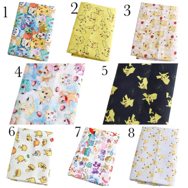 Adorable bande dessinée pikachu en coton polyester, tissu à coudre pour bricolage