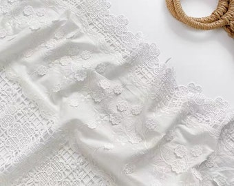 white cotton  broderie anglaise eyelet cotton embrodiered , diy sewing fabric