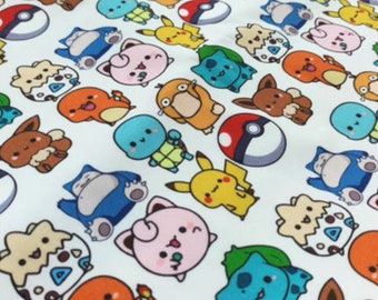 Cute cartoon pikachu canvas  khaki twill fabric DIY