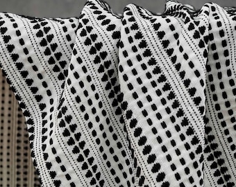 Black and White Geometric Jacquard Fabric | Wavy Striped Yarn Dyed Material | Minimalist Apparel and Upholstery Fabric by the Yard