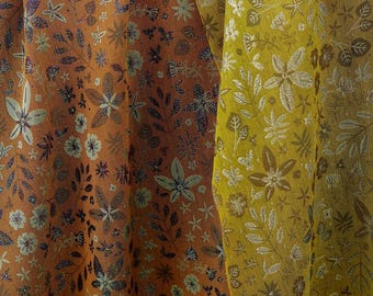 Pastoral Floral Leaf Jacquard Fabric by the Metre | Colour Woven Botanical Brocade | Vintage Garden Print Cheongsam Dress Fabric