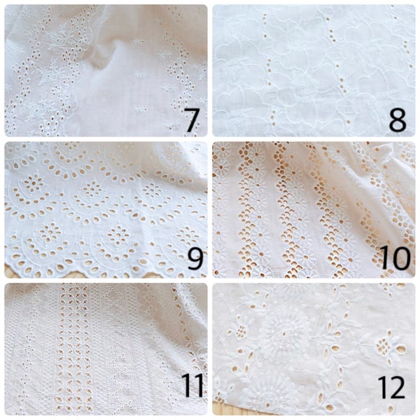 Broderie anglaise de coton blanche à oeillets en coton brodée, tissu à coudre pour bricolage