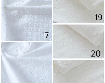 white cotton broderie anglaise eyelet cotton embrodiered , diy sewing fabric