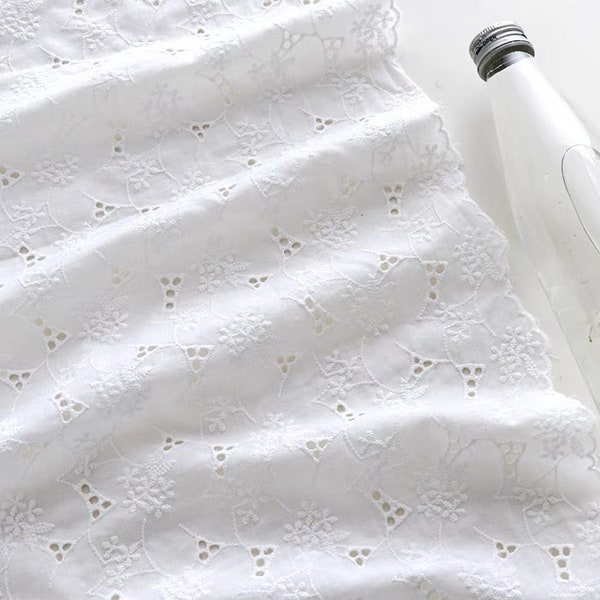 white cotton  broderie anglaise eyelet cotton embrodiered , diy sewing fabric