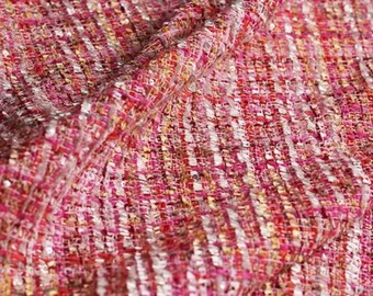 Pink Boucle Tweed Fabric with Colorful Specks, Medium Heavy Weight Woven Material for Jackets Coats Skirts, Autumn Winter Sewing Fabric