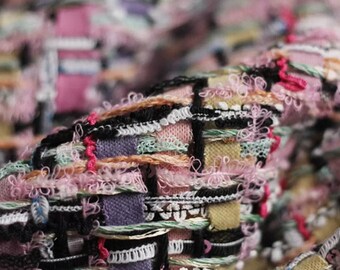 Heavyweight Ribbon Woven Tweed Fabric | Pastel Chunky Textured Boucle | Winter Coat & Jacket Material | 145cm Wide Tailoring Fabric
