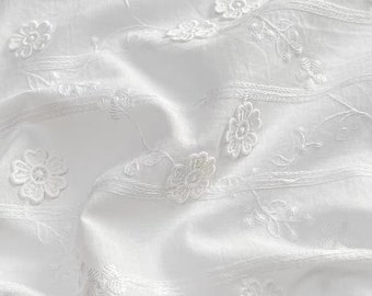 white cotton plum blossom broderie anglaise eyelet cotton embrodiered , diy sewing fabric