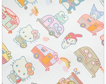 Adorable tissu en coton avec des chatons en dessin animé, tissu à coudre pour bricolage d'un demi-mètre