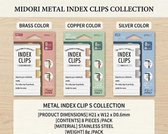 Midori Chirat Orange Metal Index Clips | Japanese Notebook Page Markers Brass · Copper · Stainless Steel S & M Size, Bullet Journal Planner