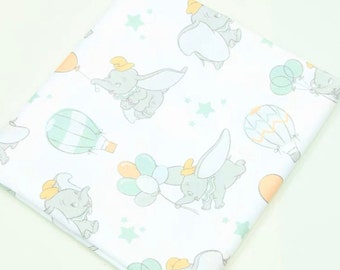 Adorable tissu dumbo en coton, dessin animé, tissu à coudre d'un demi-mètre