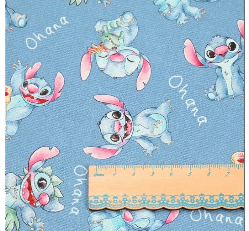 Adorable tissu en coton au point de dessin animé, tissu à coudre pour bricolage d'un demi-mètre blue