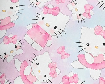 Adorable tissu en coton avec des chatons en dessin animé, tissu à coudre pour bricolage d'un demi-mètre