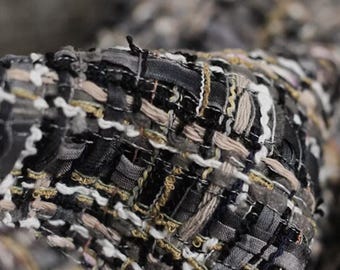 Heavyweight Tweed Fabric by half Yard | Chunky Woven Boucle Fabric for Jackets & Coats | 55" Wide Textured Ribbon Tweed Sewing Material