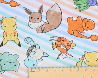 Adorables pokemons dessinés, tissu à coudre d'un demi-mètre