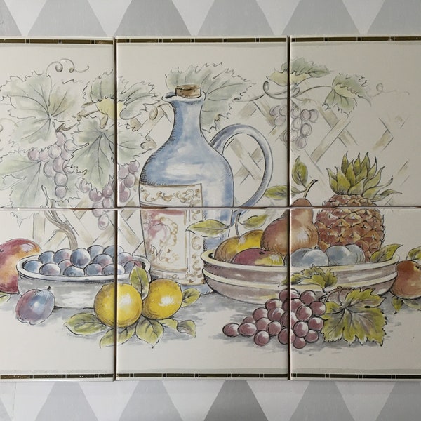 Ceramic  "TUSCANY TABLESETTING Mural" 12"x18" on 6 pieces of 6x6 Glossy White wall tile