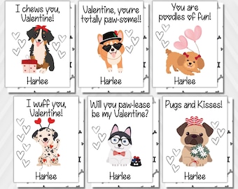 Dog Valentines Day Cards| Kids Valentines Cards for School| Classroom Valentines Cards| Personalized Printed Cards| Assorted Cards set of 6