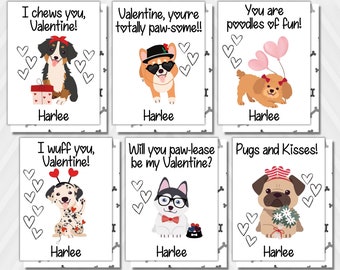 Dog Valentines Day Cards| Kids Valentines Cards for School| Classroom Valentines Cards| Personalized Printed Cards| Assorted Cards set of 6