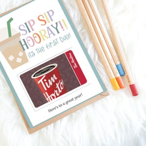 Sip Sip Hooray 1st day of School| Back to School Gift Card Holder| Gift Holder| Coffee Gift| Teacher Gift| Bus Driver Gift| Instant Download