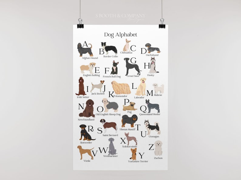 Dog Alphabet Poster| Dog Wall Art| Dog Breeds Poster| Dog Alphabet ...