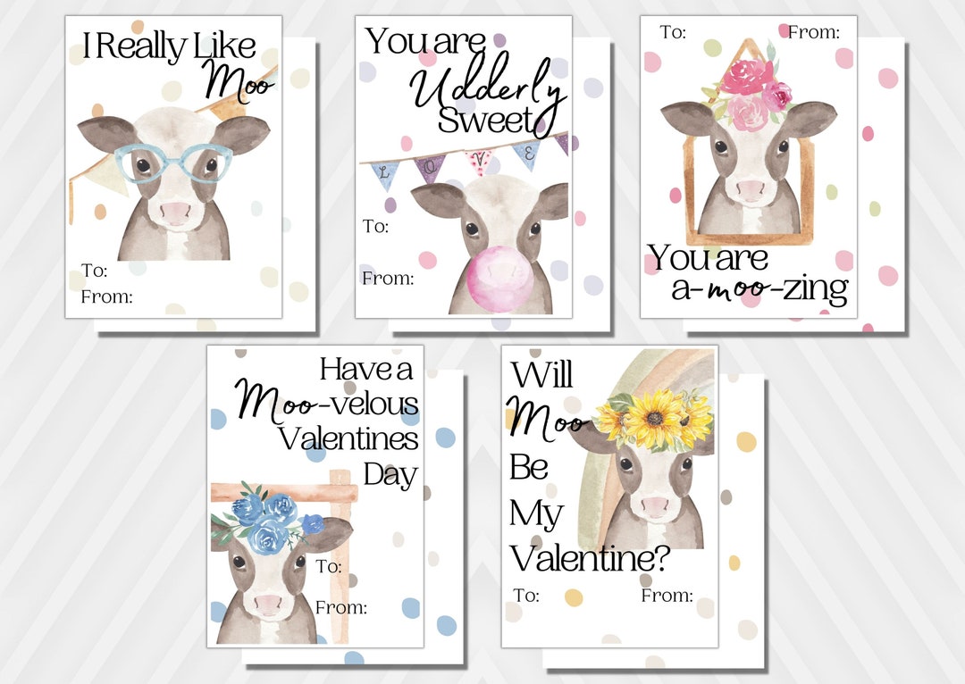 Cow Valentines Cards Kids Valentines Cards for School Farm