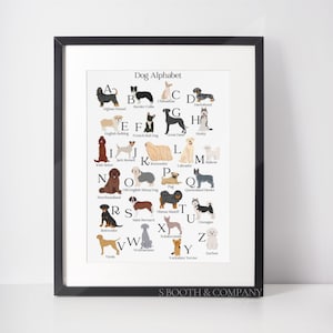 Dog Alphabet Poster| Dog Wall Art| Dog Breeds Poster| Dog Alphabet Chart Art Print| Dog Nursery ABC| Dog Alphabet| Digital Download