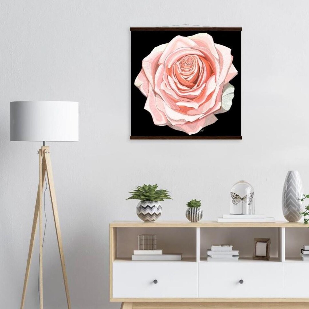Pink Rose Art Print: Floral Poster With Magnetic Hanger - Etsy