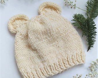 Hat Knitting Pattern, Super easy baby bear hat knitting pattern, Bear Hat Pattern, Baby Bear Knit Hat, Baby Hat with Ears, Easy Hat Pattern