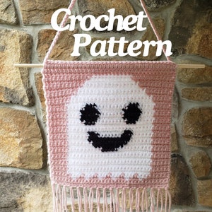 Ghost Wall Hanging Pattern, Crochet Wall Hanging Pattern, Crochet Tutorial, Tapestry Crochet Pattern, Ghost Decor, Halloween Decor Pattern