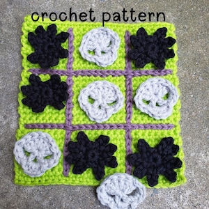 Skull and Spider Tic-Tac-Toe Crochet Pattern; Crochet Tic-Tac-Toe Pattern; Crochet Game Pattern; Tic-Tac-Toe Game; Halloween Crochet Pattern