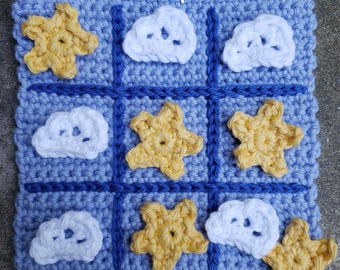 Cloud and Star Tic-Tac-Toe Crochet Game Pattern, Crochet Game Pattern, Quick Crochet Project, Unique Crochet Gift, Crochet Patterns