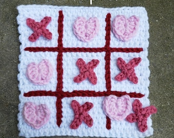 Patrón de juego de tres en raya con forma de corazón y equis, patrón de juego de crochet, proyecto rápido de crochet, regalo único de crochet, patrones de crochet