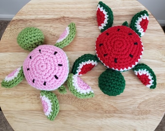 Crochet Watermelon Turtle Plushie: Amigurumi Stuffed Animal
