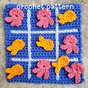 Fish and Jellyfish Tic-Tac-Toe Crochet Pattern; Crochet Tic-Tac-Toe Pattern; Crochet Game Pattern; Summer Crochet Pattern; Tic-Tac-Toe Game