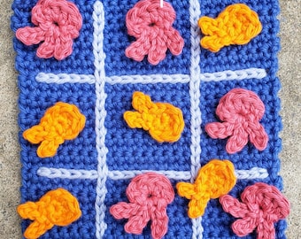 Fish and Jellyfish Crochet Tic-Tac-Toe Game Pattern, Crochet Game Pattern, Quick Crochet Project, Unique Crochet Gift, Crochet Patterns