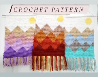 Mountain Range Crochet Wall Hanging Pattern, Crochet Home Decor Pattern, Cherry Blossom Crochet Pattern, Tapestry Crochet Pattern