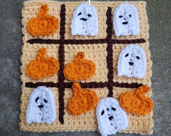 Ghost and Pumpkin Crochet Tic-Tac-Toe Game Pattern, Crochet Game Pattern, Quick Crochet Project, Unique Crochet Gift, Crochet Patterns