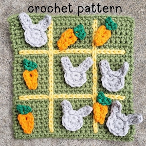 Bunny and Carrot Tic-Tac-Toe Crochet Pattern; Crochet Tic-Tac-Toe Pattern; Crochet Game Pattern; Easter Crochet Pattern; Tic-Tac-Toe Game