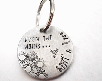 Hand Stamped Phoenix Keychain: Lotus Flower, New Beginnings Gift