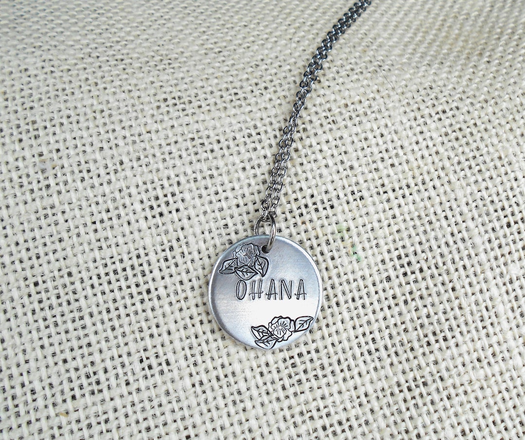Ohana Necklace: Hand Stamped Aluminum Pendant, Stainless Steel