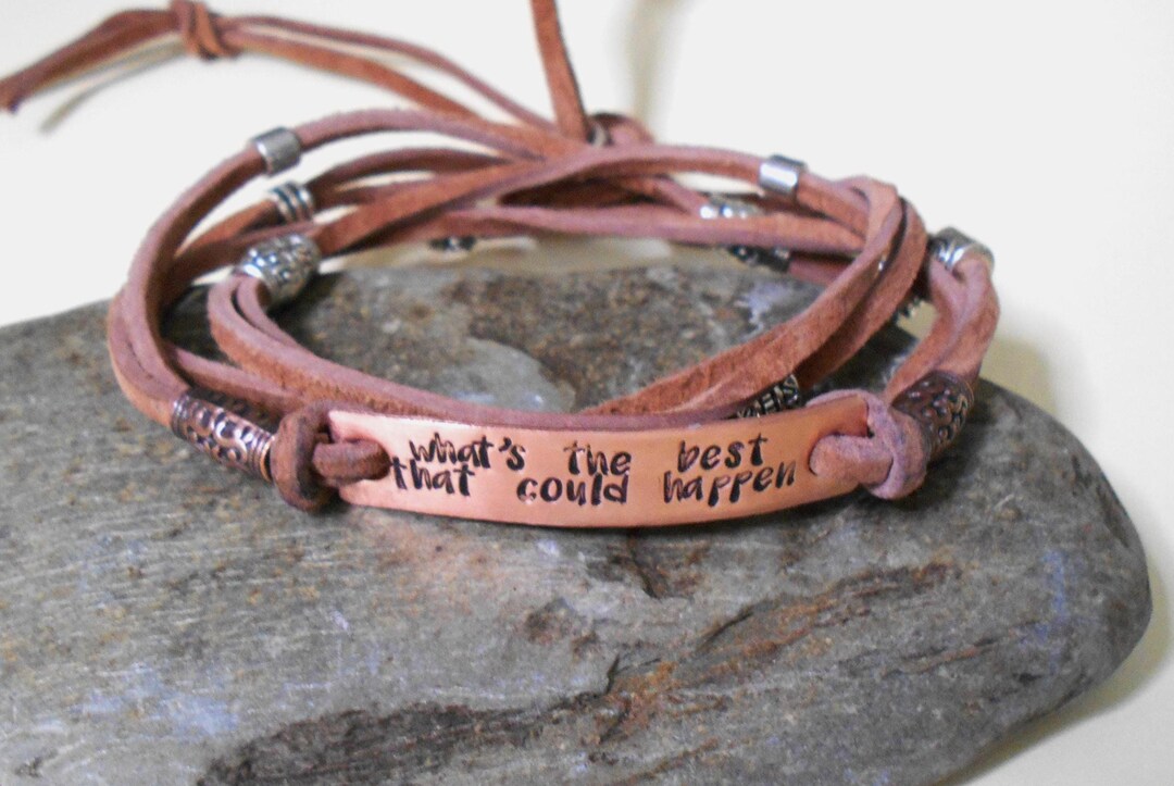 Custom Suede Leather Wrap Bracelet Hand Stamped Copper Quote 