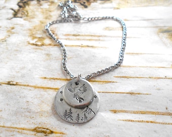Hand Stamped Phoenix Pendant: Pewter "Still I Rise" Necklace, Strength Gift