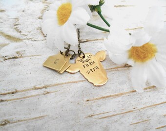 Brass Charm Necklace Cattle Tag Jewelry, Farm Wife, Initial Charms