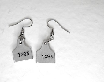 Hand Stamped Cattle Tag Earrings: Personalized Farm Jewelry
